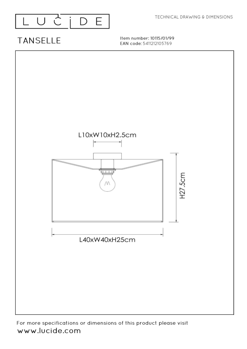 Lucide TANSELLE - Zapustené stropné svietidlo - Ø 40 cm - 1xE27 - Viacfarebné